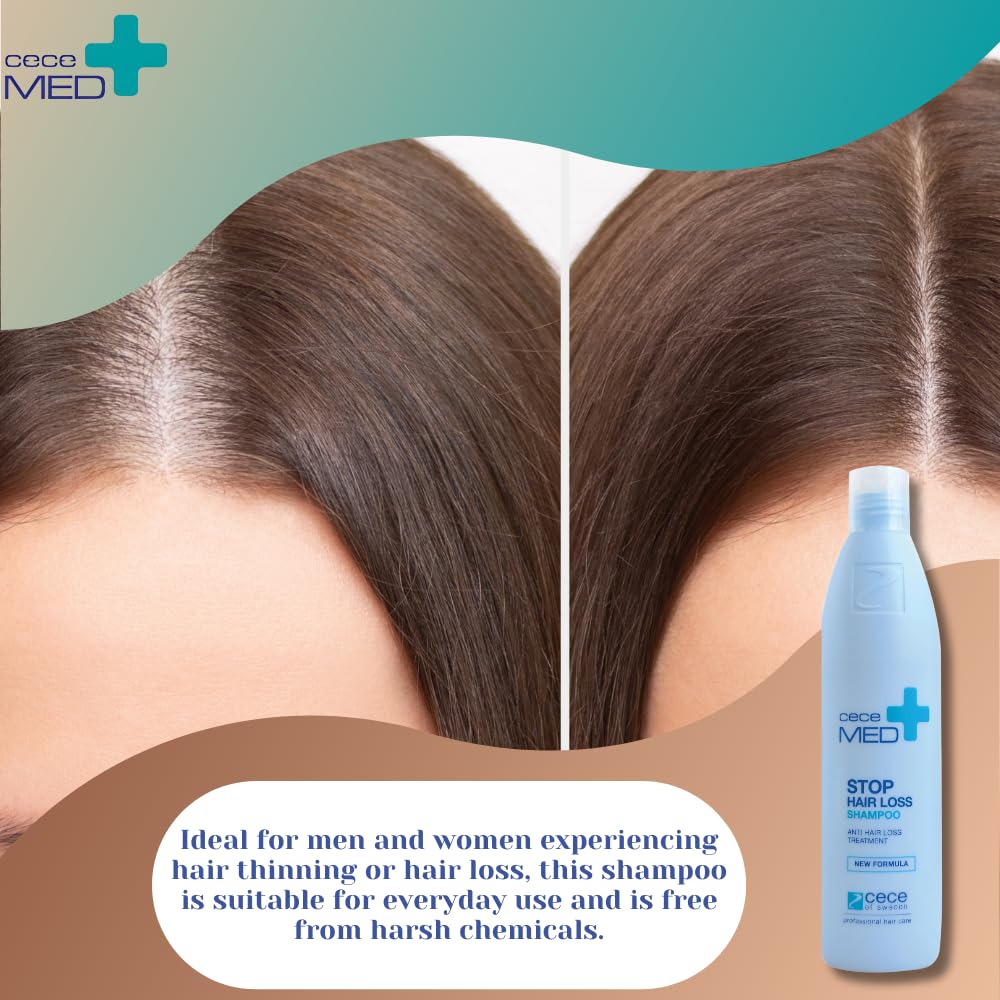 Cece of Sweden Stop Hair Loss Shampoo, Strengthens Scalp Collagen, Reduces Hair Loss, Boosts Volume, Long-Lasting Concentrated Formula, 10.1 fl oz, For Men and Women